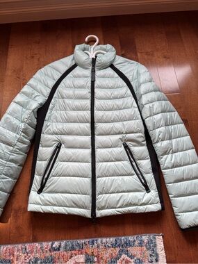 Mackage Light Mint Quilted Puffer Jacket with Black Trim